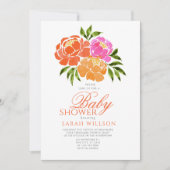 Invitation Aquarelle Baby shower Floral rose chaud (Devant)
