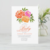 Invitation Aquarelle Baby shower Floral rose chaud (Debout devant)