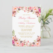 Invitation Aquarelle Baby shower Floral rose et or (Debout devant)
