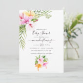 Invitation Aquarelle Baby shower floral tropical (Debout devant)