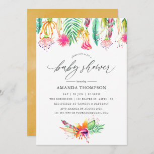 Invitation Aquarelle Baby shower floral tropical