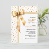 Invitation Aquarelle Baby shower Gold Bow (Debout devant)