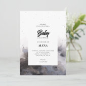 Invitation Aquarelle baby shower noir gris brouillard (Debout devant)