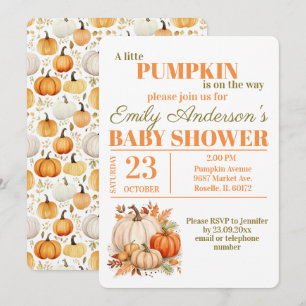 Invitation Aquarelle Baby shower orange petit Citrouille