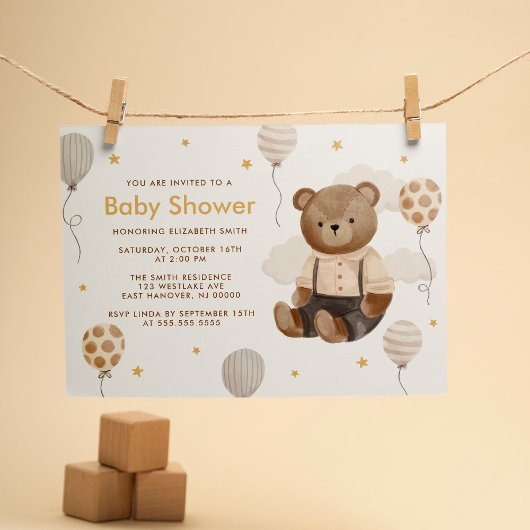 Invitation Aquarelle Baby shower Ours en Teddy