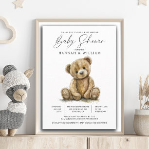 Invitation Aquarelle Baby shower Ours en Teddy