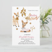 Invitation Aquarelle Baby shower rose cerf (Debout devant)