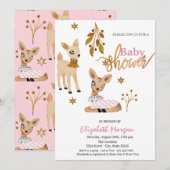 Invitation Aquarelle Baby shower rose cerf (Devant / Derrière)
