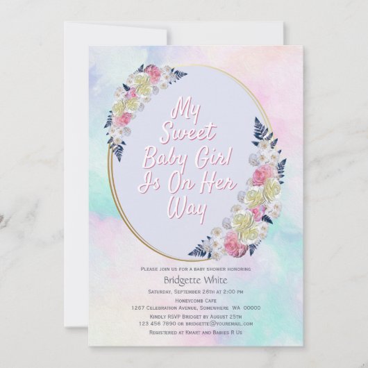 Invitation Aquarelle baby shower rose et bleu (Devant)