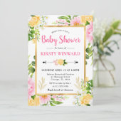 Invitation Aquarelle Baby shower rose et jaune Fleurs (Debout devant)