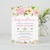Invitation Aquarelle Baby shower rose et jaune Fleurs (Debout devant)