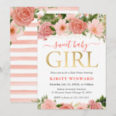 Invitation Aquarelle Baby shower rose et rouge Roses (Devant / Derrière)