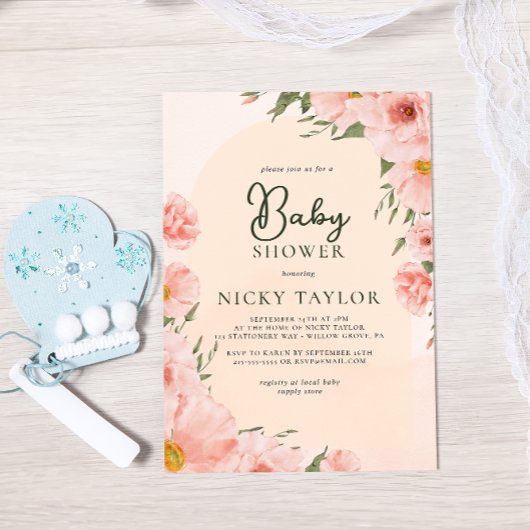 Invitation Aquarelle Baby shower rose pâle
