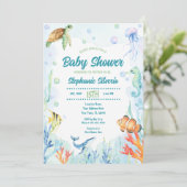 Invitation aquarelle Baby Shower "Sous la mer" (Debout devant)