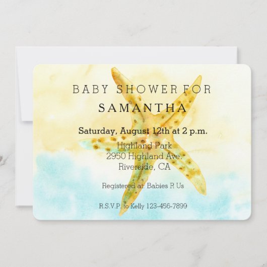 Invitation Aquarelle baby shower Starfish (Devant)