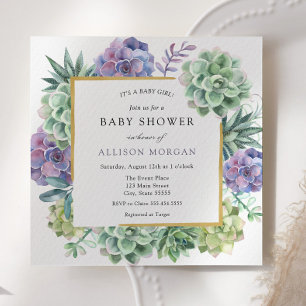 Invitation Aquarelle Baby shower Succulent