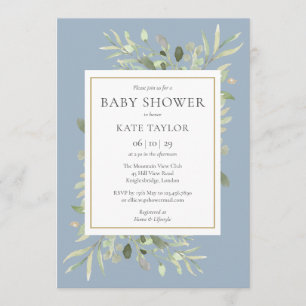 Invitation Aquarelle Baby shower verdoyant   Sprinkle Blue