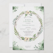 Invitation Aquarelle Baby shower Verdure couronne (Devant)