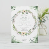 Invitation Aquarelle Baby shower Verdure couronne (Debout devant)