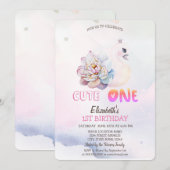 Invitation Aquarelle Baby Swan Flower 1er (Devant / Derrière)