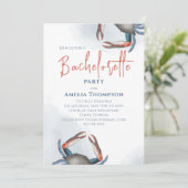 Invitation Aquarelle Bachelorette Party Crabe bleu Côte (Debout devant)