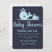 Invitation Aquarelle Baleine Baby shower Bleu rayé (Devant)