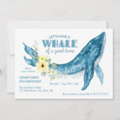 Invitation Aquarelle Baleine Jaune Fleur fête d'anniversaire (Devant)
