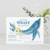 Invitation Aquarelle Baleine Jaune Fleur fête d'anniversaire (Debout devant)