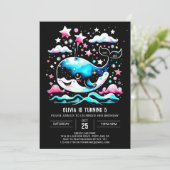 Invitation Aquarelle Baleine rose modifiable Anniversaire (Debout devant)