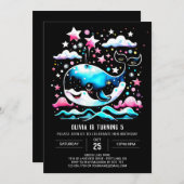 Invitation Aquarelle Baleine rose modifiable Anniversaire (Devant / Derrière)