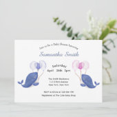 Invitation Aquarelle Baleines avec Baby shower ballons (Debout devant)