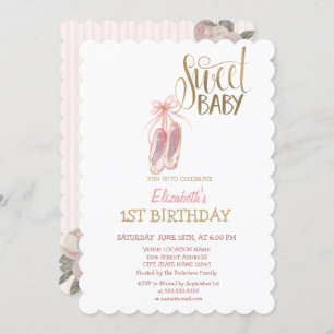 Invitation Aquarelle Ballet Chaussures rayées Anniversaire