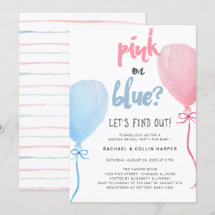 Invitation Aquarelle Ballons Baby shower de révélation de gen