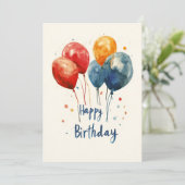 Invitation Aquarelle Ballons colorés Anniversaire (Debout devant)