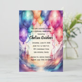 Invitation Aquarelle Ballons d'anniversaire Château coloré (Debout devant)