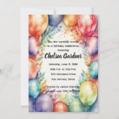 Invitation Aquarelle Ballons d'anniversaire coloré (Devant)