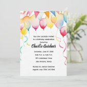 Invitation Aquarelle Ballons d'anniversaire coloré (Debout devant)