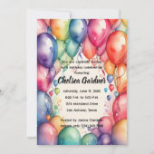 Invitation Aquarelle Ballons d'anniversaire coloré (Devant)