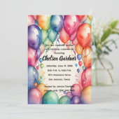 Invitation Aquarelle Ballons d'anniversaire coloré (Debout devant)
