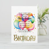 Invitation Aquarelle Ballons d'anniversaire coloré (Debout devant)