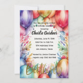 Invitation Aquarelle Ballons d'anniversaire coloré (Devant)