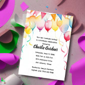 Invitation Aquarelle Ballons d'anniversaire coloré