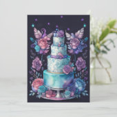 Invitation Aquarelle Ballons d'anniversaire gâteau Marine Ble (Debout devant)