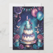 Invitation Aquarelle Ballons d'anniversaire gâteau Marine Ble (Devant)