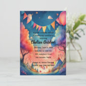 Invitation Aquarelle Ballons d'anniversaire Imaginaire Paysag (Debout devant)