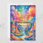 Invitation Aquarelle Ballons d'anniversaire Imaginaire Paysag (Devant)