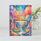 Invitation Aquarelle Ballons d'anniversaire Imaginaire Paysag (Debout devant)