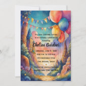 Invitation Aquarelle Ballons d'anniversaire Imaginaire Paysag (Devant)