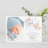 Invitation Aquarelle Ballons et Ours, Photo Boy Baptême (Debout devant)