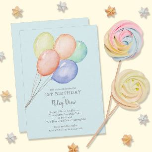 Invitation Aquarelle Ballons garçon 1er anniversaire